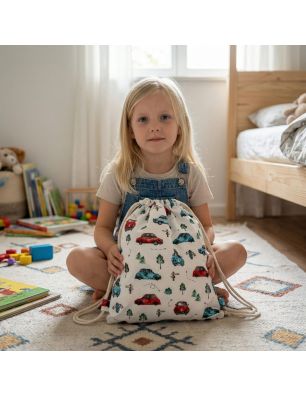 Bawełniany Worek do Przedszkola – Samochodziki na Leśnej Trasie