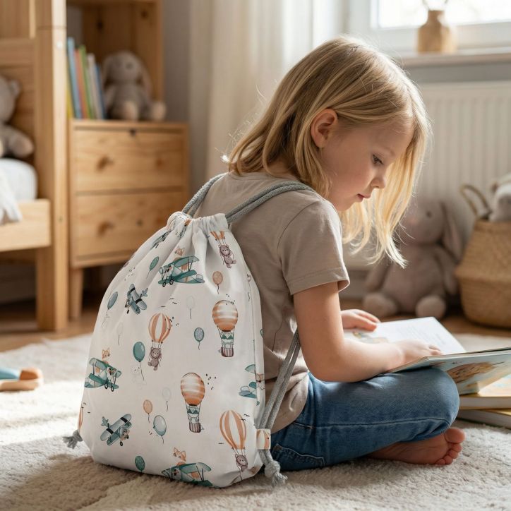 Bawełniany Worek do Przedszkola – Samoloty i Balony z Leśnymi Zwierzakami Bawełniany Worek do Przedszkola – Samoloty i Balony z Leśnymi Zwierzakami