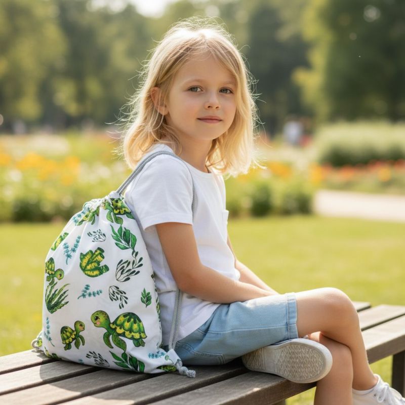 Szycie z pasją|Bawełniany Worek do Przedszkola – Żółwiki i Morskie Rośliny|Worki do przedszkola|SZYCIE Z PASJĄ