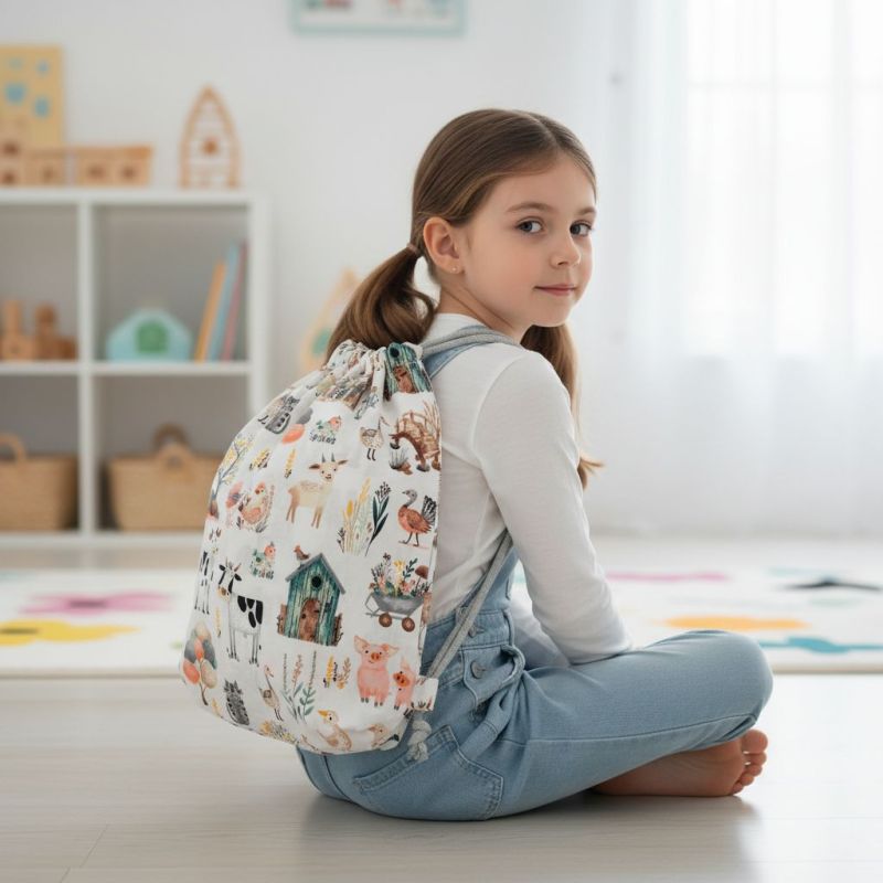 Szycie z pasją|Bawełniany Worek do Przedszkola – Wesoła Farma z Zwierzątkami|Worki do przedszkola|SZYCIE Z PASJĄ