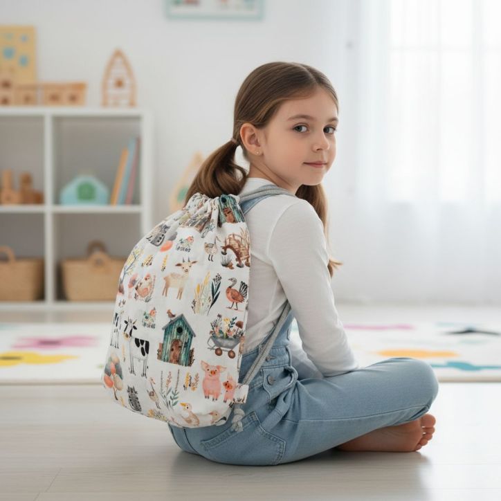 Bawełniany Worek do Przedszkola – Wesoła Farma z Zwierzątkami