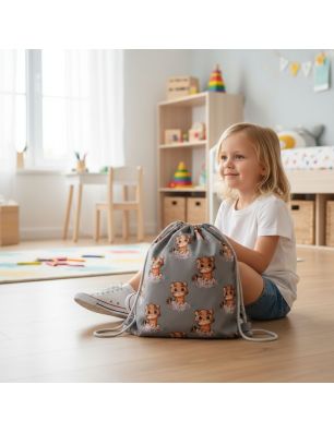 Szycie z pasją|Bawełniany Worek do Przedszkola – Tygryski na Szarym Tle|Worki do przedszkola|SZYCIE Z PASJĄ