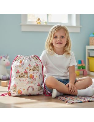 Szycie z pasją|Bawełniany Worek do Przedszkola – Zamek, Jednorożec i Tęcza|Worki do przedszkola|SZYCIE Z PASJĄ