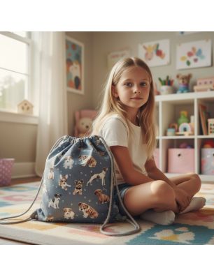 Szycie z pasją|Bawełniany Worek do Przedszkola – Szczeniaki na Szarym Tle|Worki do przedszkola|SZYCIE Z PASJĄ