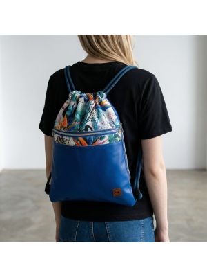 Worko-Plecak Niebieski Handmade z Motywem Dżungli