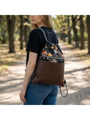 Worko-Plecak Brązowy z Motywem Dmuchawców – Handmade z Ukrytą Kieszenią na Zamek