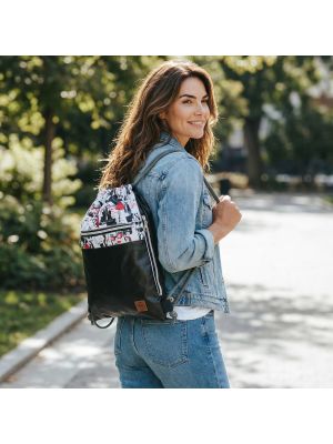 Worko-Plecak Czarny z Motywem Fashion – Handmade z Ukrytą Kieszenią na Zamek