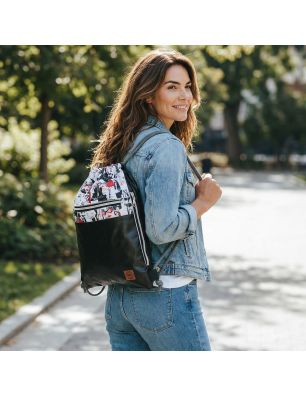 Worko-Plecak Czarny z Motywem Fashion – Handmade z Ukrytą Kieszenią na Zamek