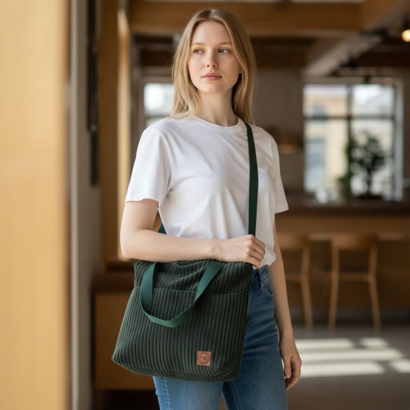Torebka-Plecak Zielony ze Sztruksu – 2w1 Handmade