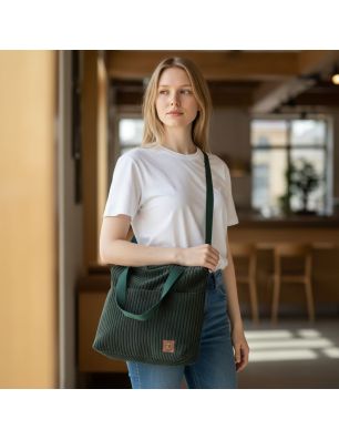 Torebka-Plecak Zielony ze Sztruksu – 2w1 Handmade