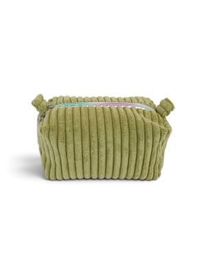 Kosmetyczka sztruksowa Lumi Mini oliwkowa z tęczowym zamkiem