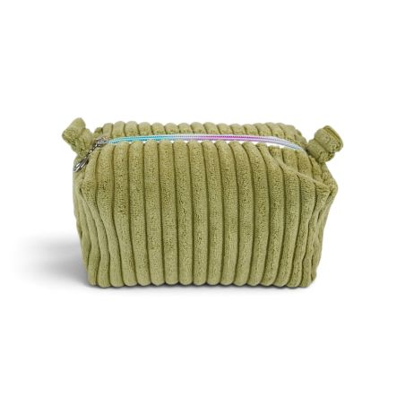 Kosmetyczka sztruksowa Lumi Mini oliwkowa z tęczowym zamkiem
