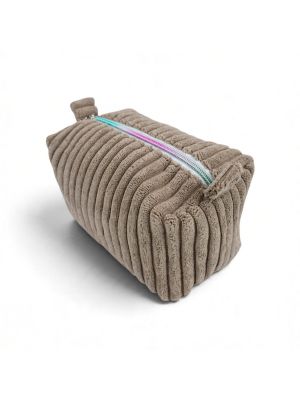 Kosmetyczka sztruksowa Lumi Mini taupe z tęczowym zamkiem