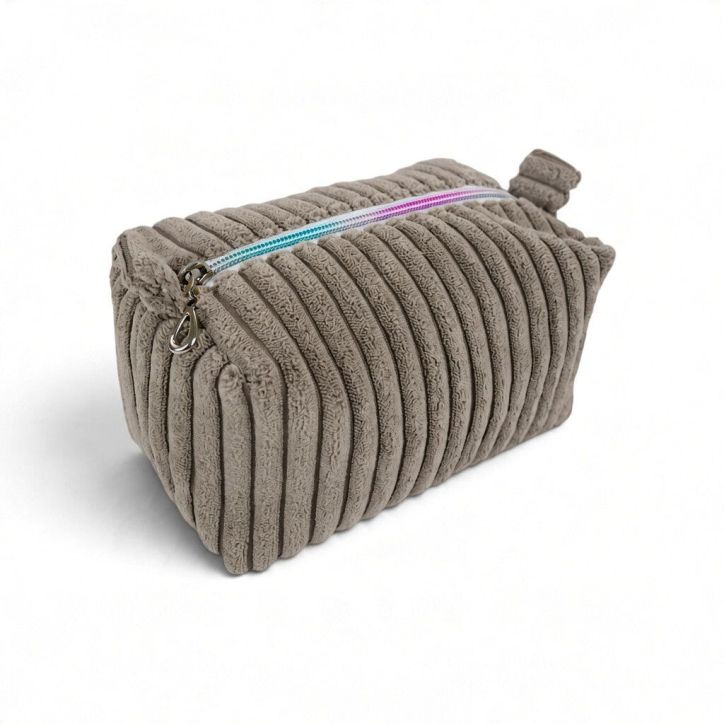 Kosmetyczka sztruksowa Lumi Mini taupe z tęczowym zamkiem