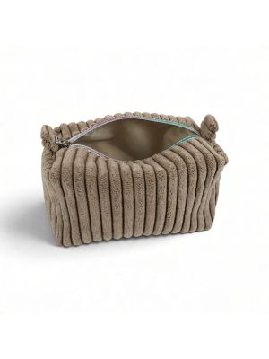 Kosmetyczka sztruksowa Lumi Mini taupe z tęczowym zamkiem