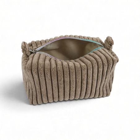 Kosmetyczka sztruksowa Lumi Mini taupe z tęczowym zamkiem