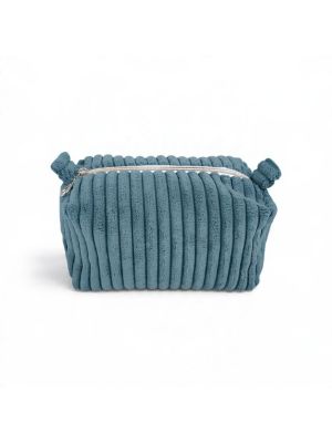Niebieskoszara kosmetyczka Lumi Mini z prążkowanego sztruksu, widok z przodu.