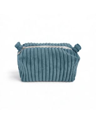 Niebieskoszara kosmetyczka Lumi Mini z prążkowanego sztruksu, widok z przodu.