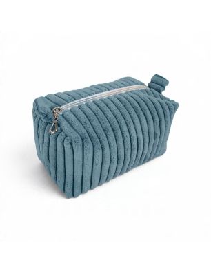 Niebieskoszara kosmetyczka Lumi Mini z zamkiem i bocznymi materiałowymi pętelkami.