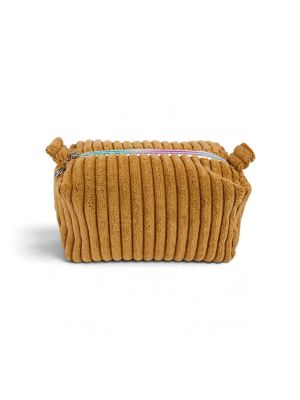 Kosmetyczka sztruksowa Lumi Mini miodowa z tęczowym zamkiem