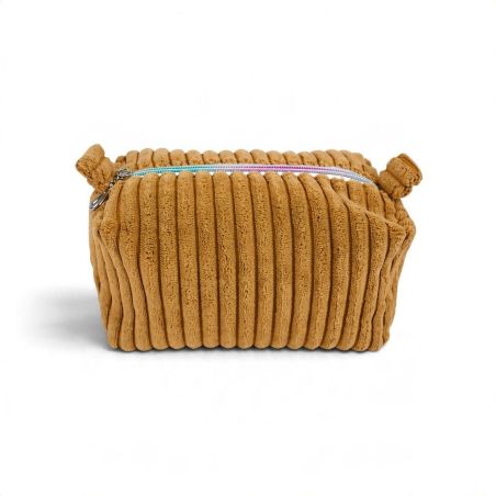 Kosmetyczka sztruksowa Lumi Mini miodowa z tęczowym zamkiem