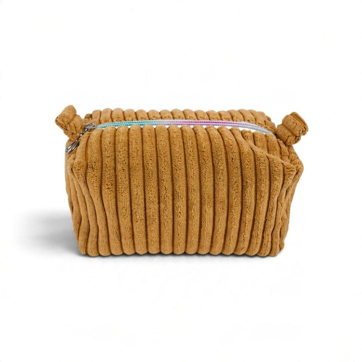 Kosmetyczka sztruksowa Lumi Mini miodowa z tęczowym zamkiem Kosmetyczka sztruksowa Lumi Mini miodowa z tęczowym zamkiem