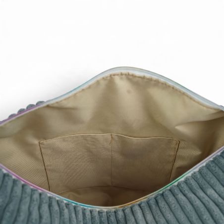 Kosmetyczka sztruksowa Lumi Maxi niebieskoszara z tęczowym zamkiem